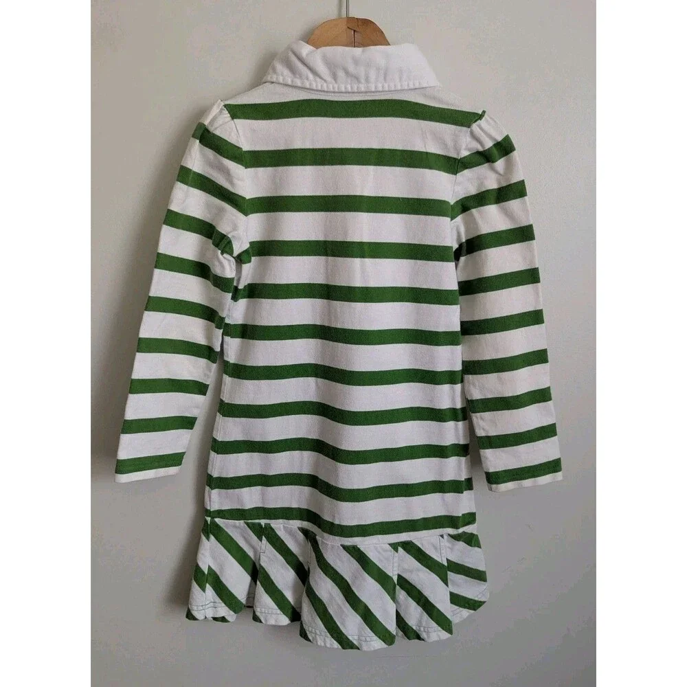 Y2K Gymboree Girls 6 Green Stripe Dress Scooter Rugby Prep School Apple Applique
